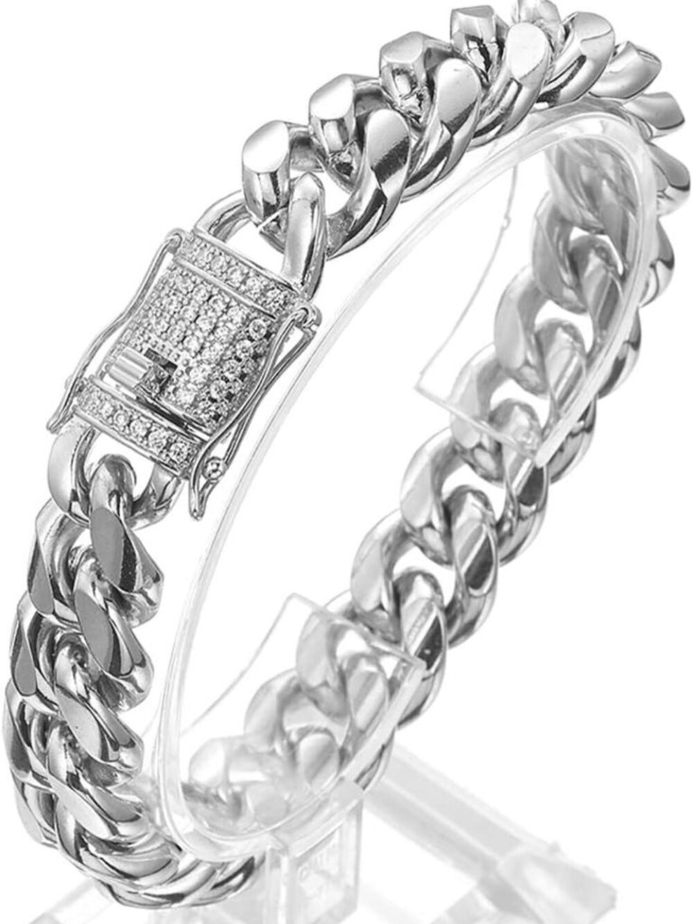 Men's 15mm White-Tone Stainless Steel Cuban Link Chain Curb Necklace